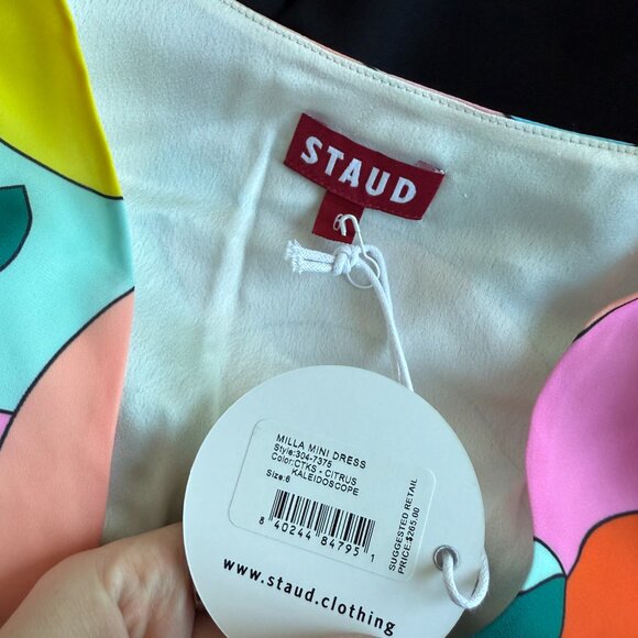 NWT Staud Milla A-line Mini Dress Georgette Allover Multi-Print V-Neck Sz 6 - Picture 9 of 10